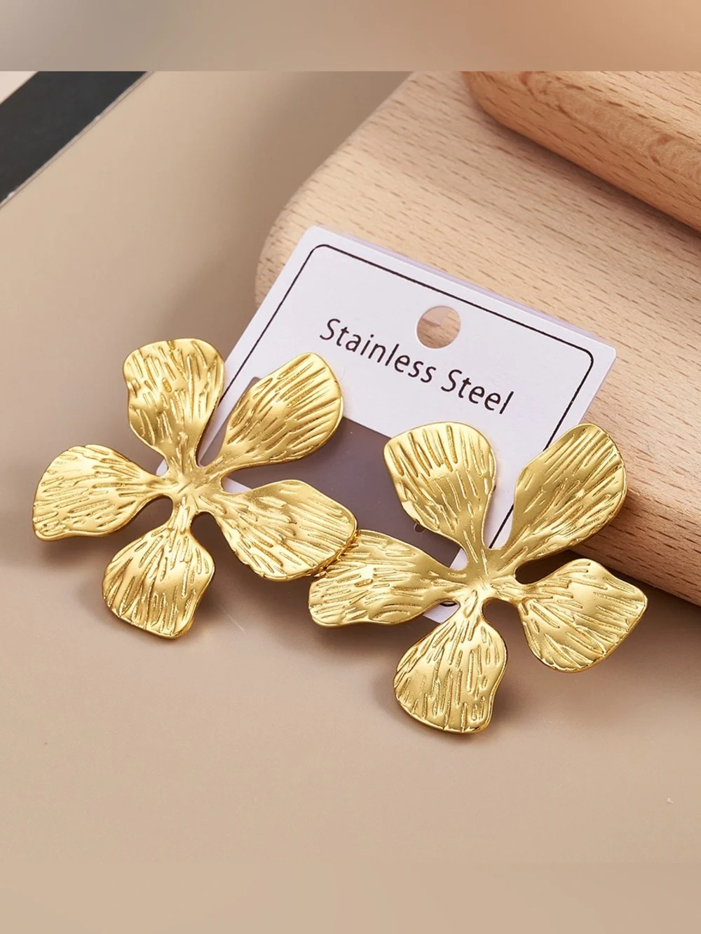 Stainless Steel Gold Floral Statement Earrings - Elegant Women’s Jewelry